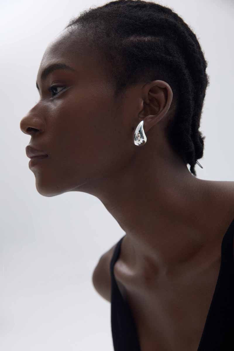 Casual Middle Drop Water S999 Sterling Silver Stud Earrings