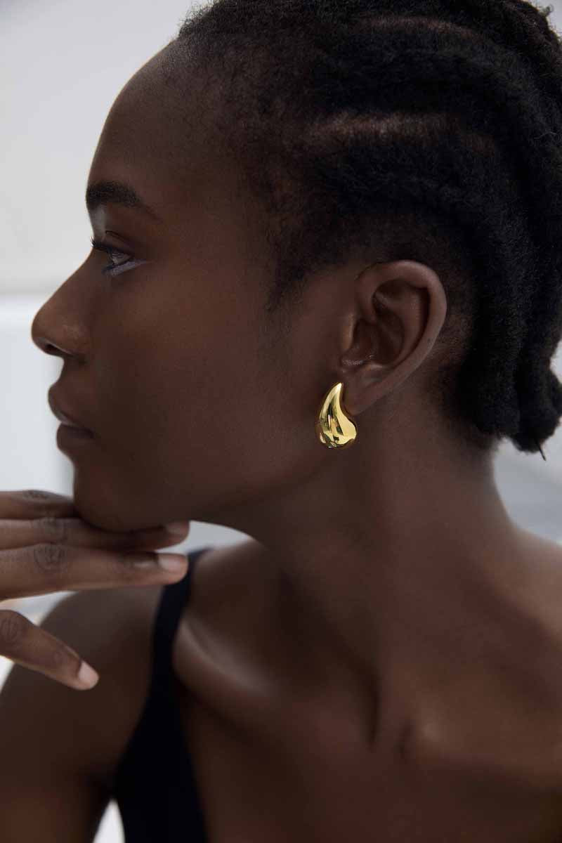 Casual Middle Drop Water S999 Sterling Silver Stud Earrings