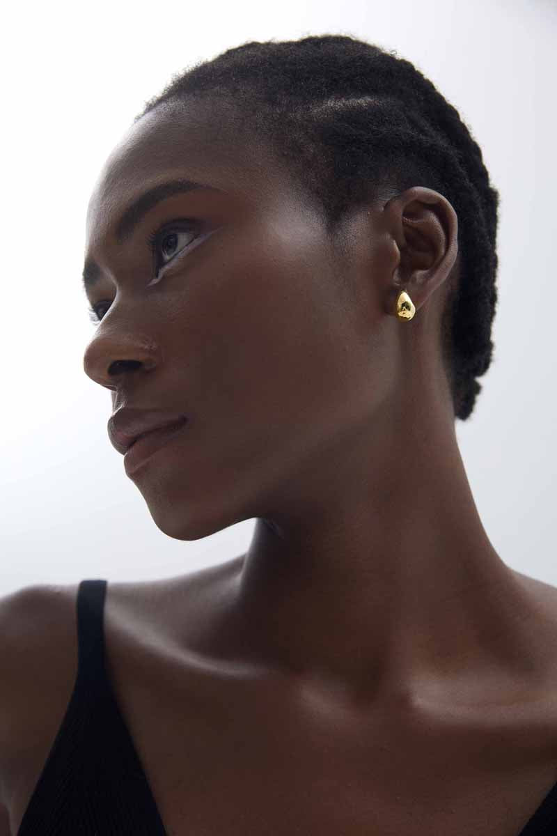 Women Hollow Simple Classic Minimalist Cute Mini Water Drop 18k Gold Plated S999 Sterling Silver Stud Earrings