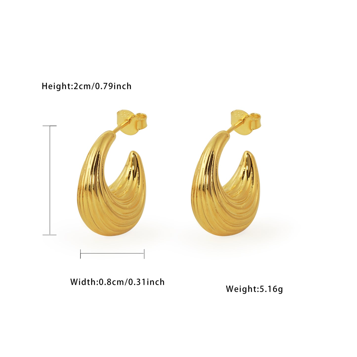 Electroforming Fashion Irrgular Strip Pattern Large Light Bold Look Exaggerated Jewelry 999 Sterling Silver Hoop Earrings(Pre-Sale)