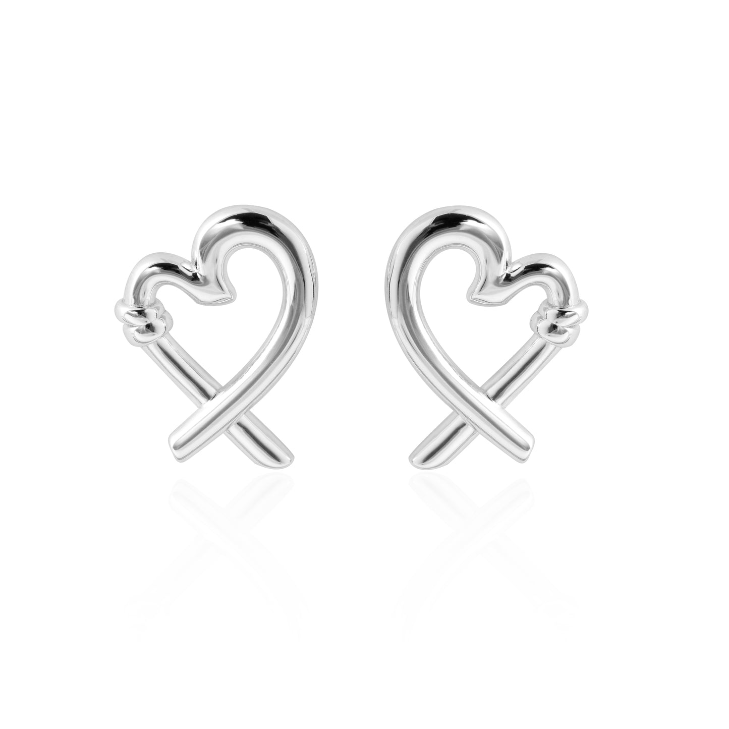 Honey Moon Hollow Heart 999 Sterling Silver Stud Earrings