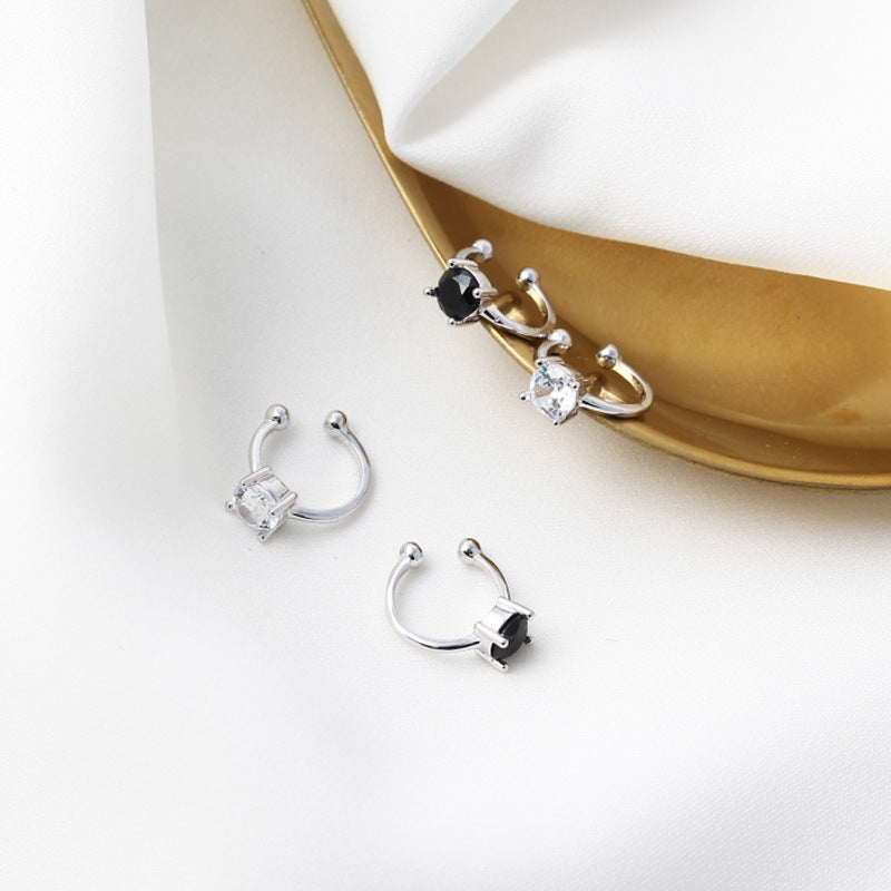 Simple Geometry Round CZ 925 Sterling Silver Non-Pierced Earring(Single)