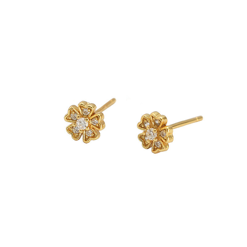 Sweet CZ Plum Blossom Flowers 925 Sterling Silver Stud Earrings
