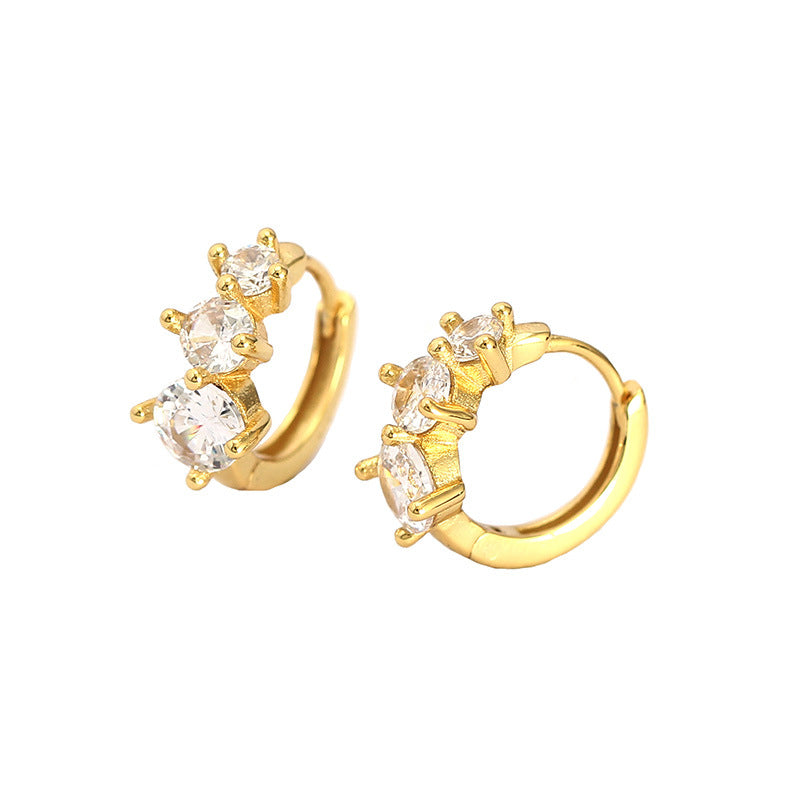 Minimalism Round CZ Lines Fashion 925 Sterling Silver Hoop Earrings