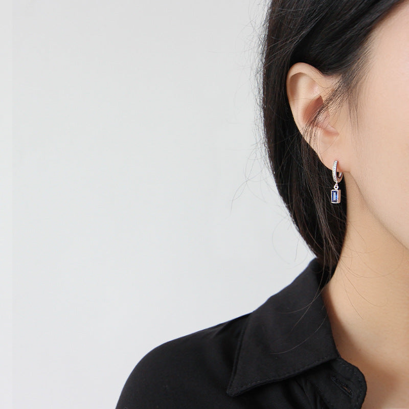 Blue CZ Rectangle Earrings