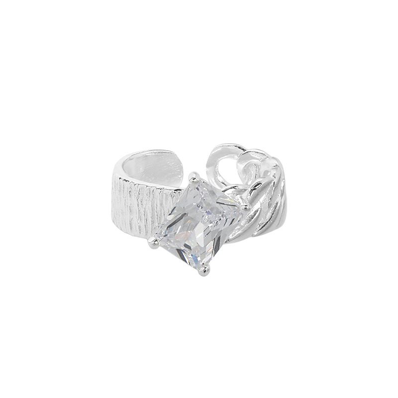 Irregular Twisted CZ Emerald 925 Sterling Silver Adjustable Ring
