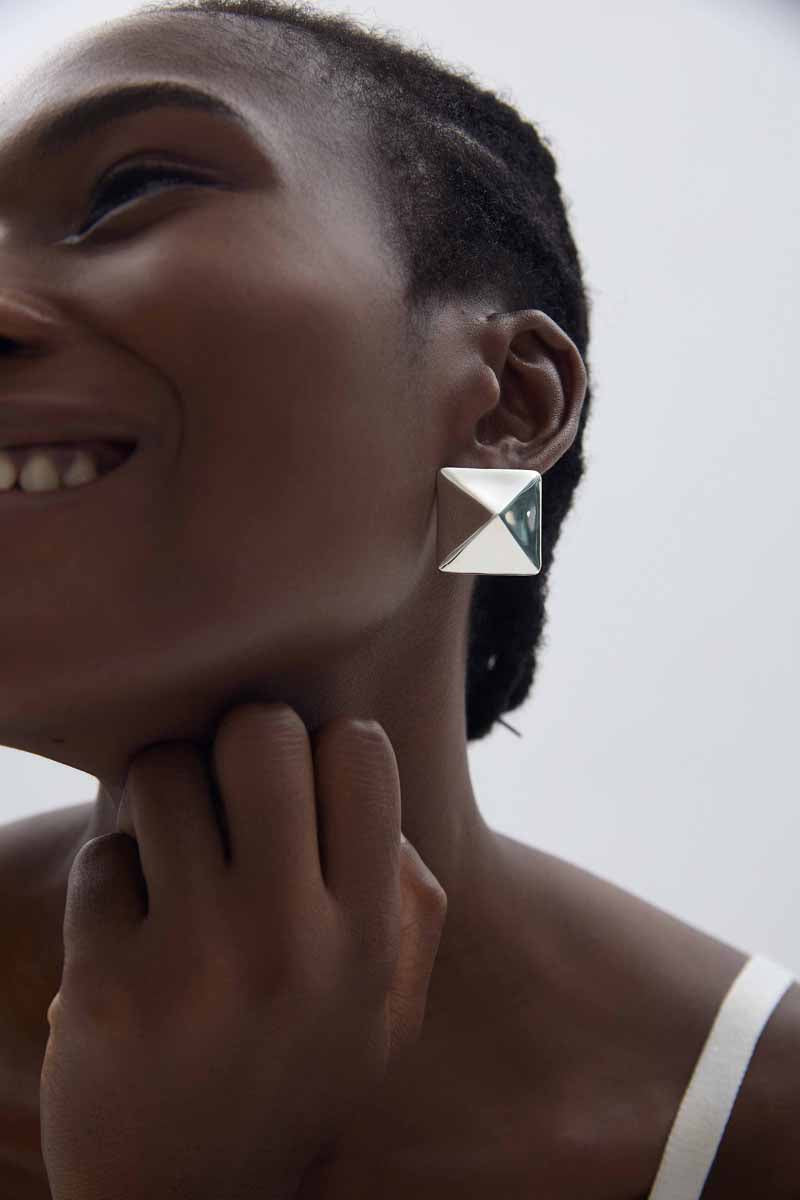 Fine Jewelry Electroforming Women Hypoallergenic S999 Sterling Silver Geometric Gold Silver Tone Origami Pyramid Earrings