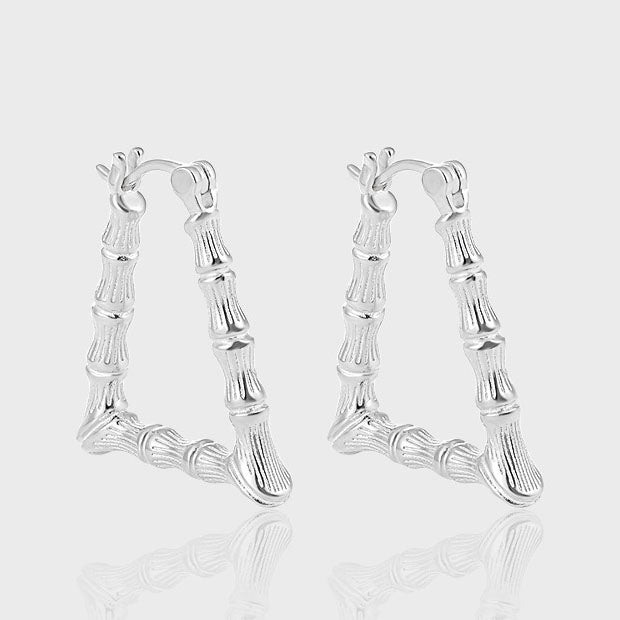 Fashion Geometry Bamboo Triangle 925 Sterling Silver Hoop Earrings