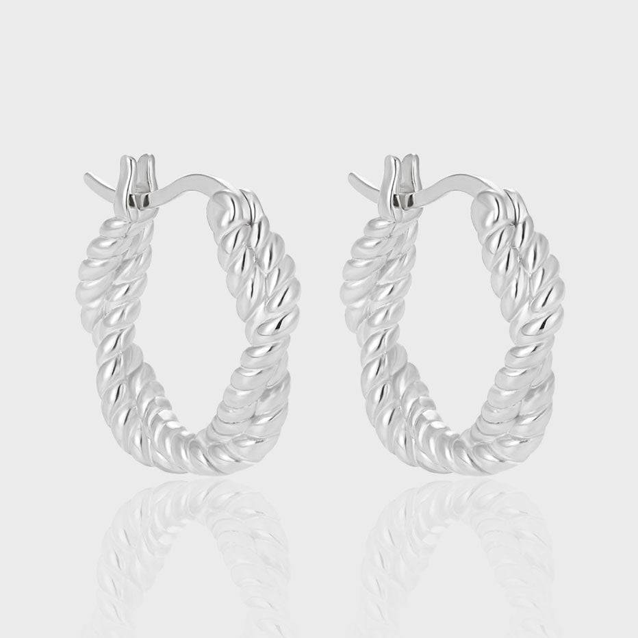 Women Twisted Cross 925 Sterling Silver Geometry Round Hoop Earrings