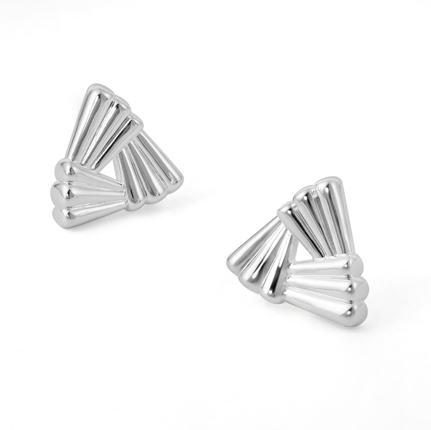 Fashion Jewelry Chunky Electroforming Big Geometry Hollow Triangle Shape 999 Sterling Silver Statement Stud Earrings