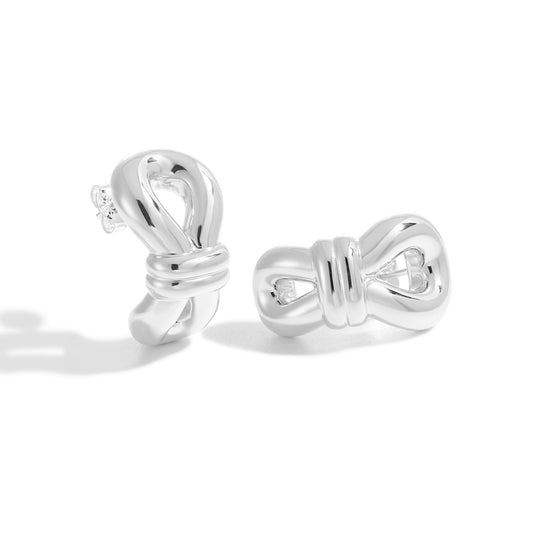 Women Daily Wear Elegant 999 Pure Silver Modern Simple Golden Knot Electroforming Lightweight Chunky Earrings