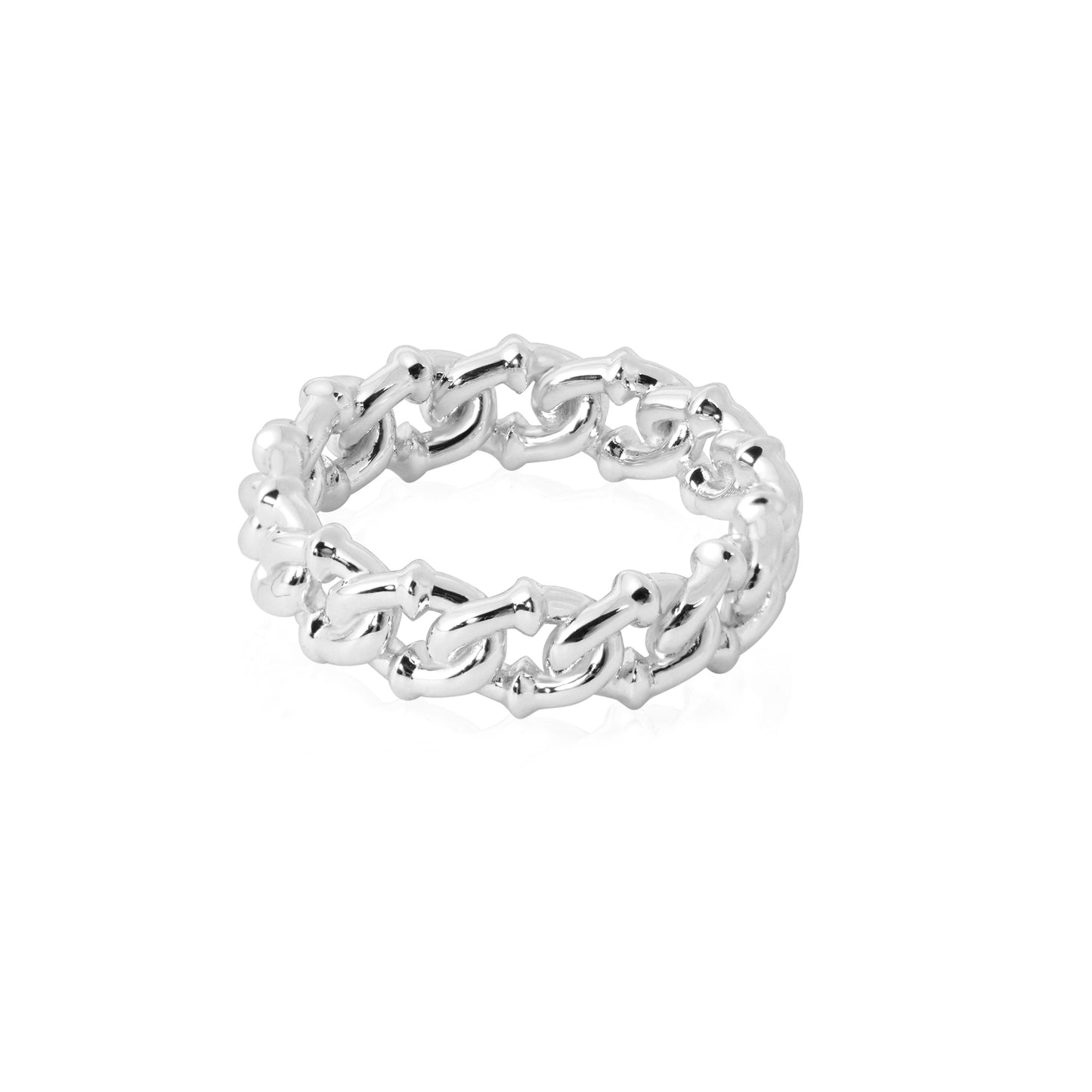 Fine Jewelry Women Hollow Curb Chain 925 Sterling Silver Yellow Gold Ring