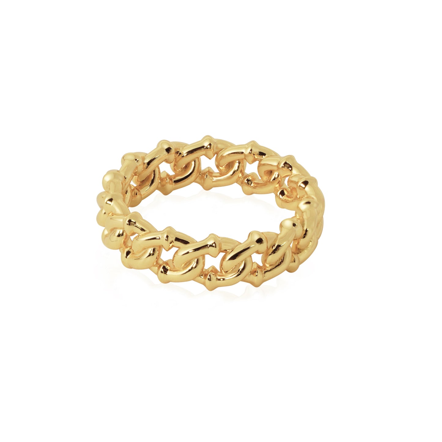 Fine Jewelry Women Hollow Curb Chain 925 Sterling Silver Yellow Gold Ring