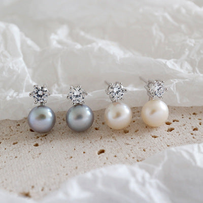 Elegant CZ Natural Pearl Drop Earrings