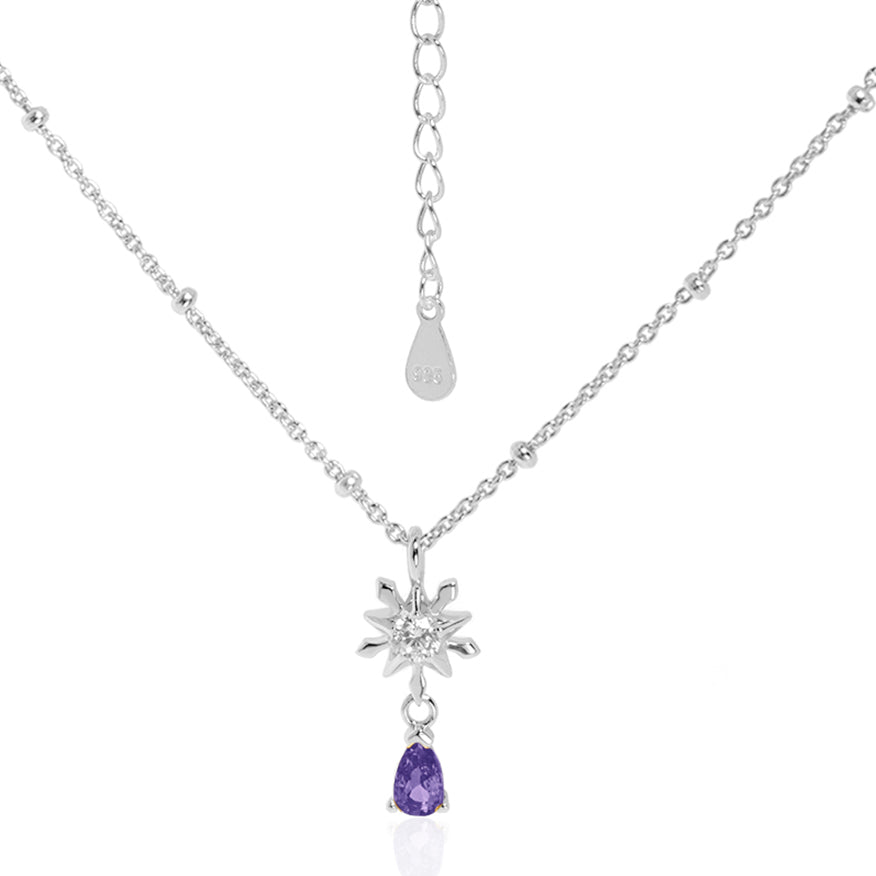 Elegant Five-pointed star Snowflake Waterdrop CZ Women 925 Sterling Silver Necklace