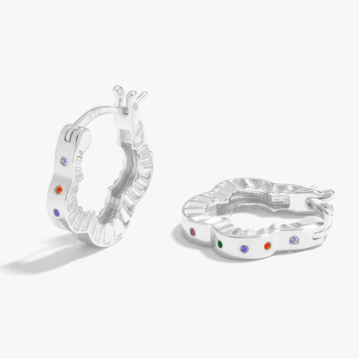 New Colorful CZ Hollow Four Leaf Clover Lucky 925 Sterling Silver Hoop Earrings