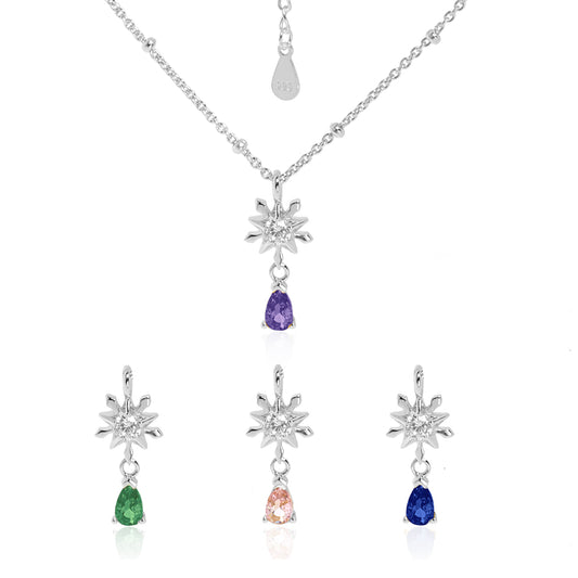 Elegant Five-pointed star Snowflake Waterdrop CZ Women 925 Sterling Silver Necklace