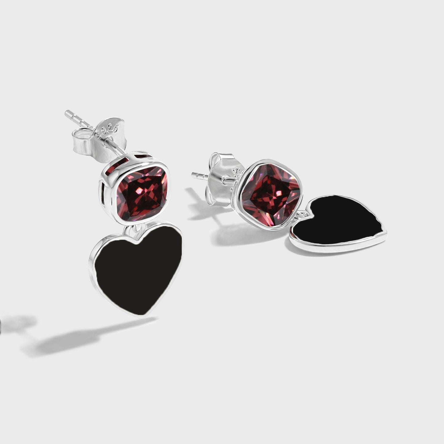 Summer DIY Epoxy Color Colorful Heart CZ 925 Sterling Silver Dangling Earrings