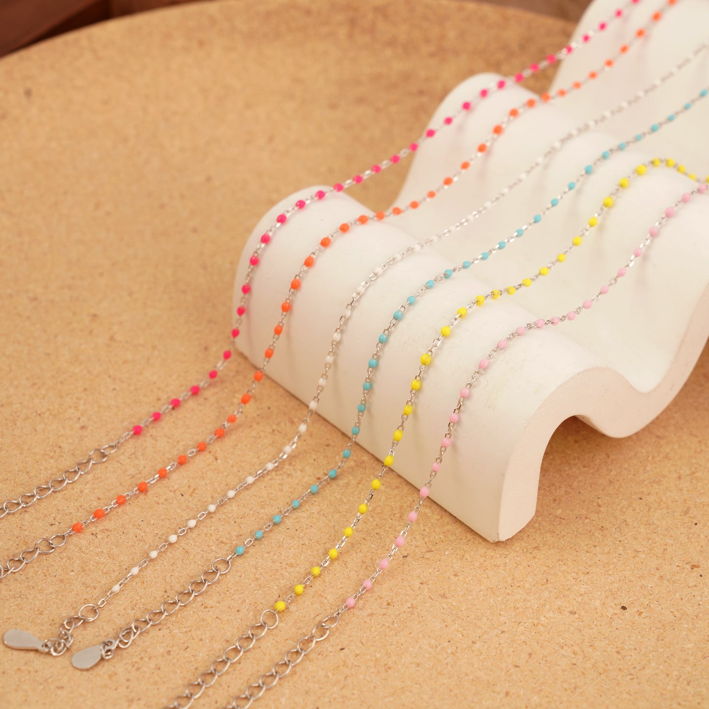 Summer Rainbow Colorful Epoxy Solid Enamel 925 Sterling Silver Necklace/Bracelet