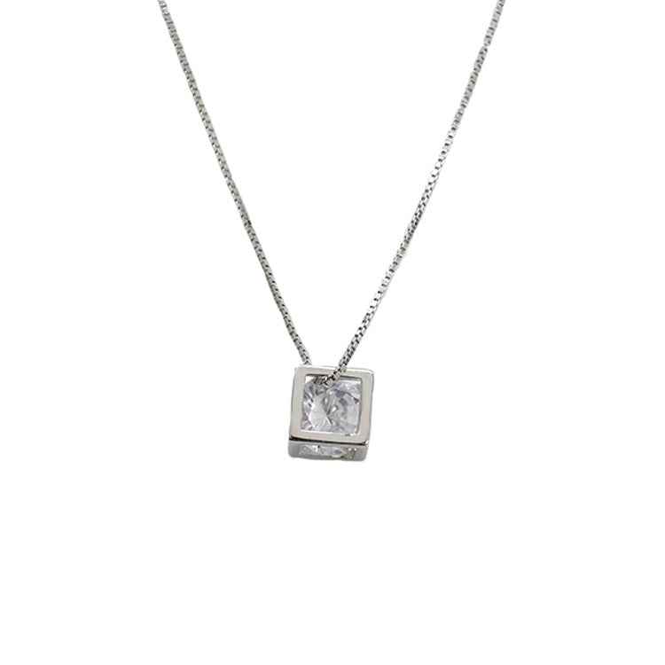 Gift Geometry CZ  Magic Cube Hollow 925 Sterling Silver Necklace