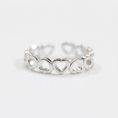 Hollow Heart In Heart Anniversary 925 Sterling Silver Adjustable Ring