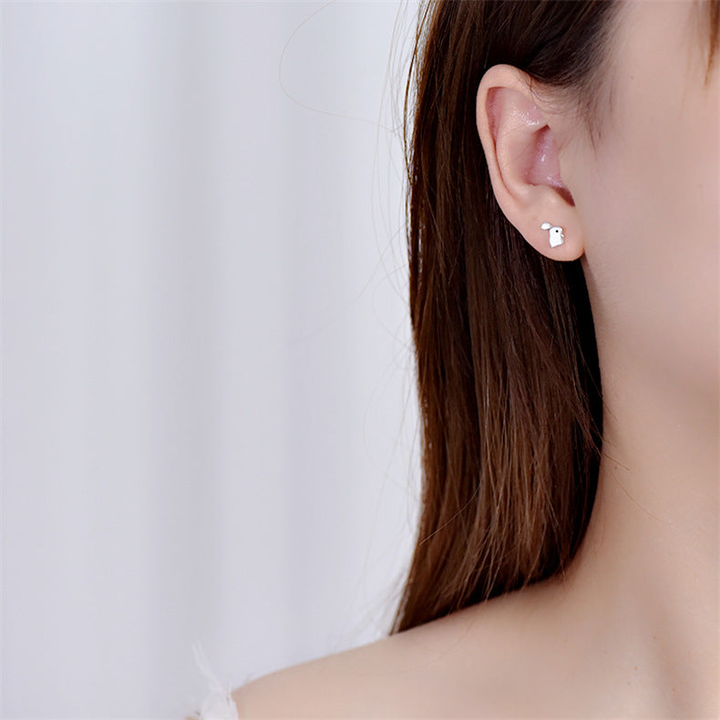 Cute Asymmetry Rabbit Carrot 925 Sterling Silver Stud Earrings