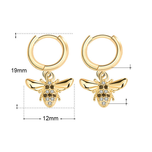 Party CZ Flying Honey Bee 925 Sterling Silver Hoop Earrings