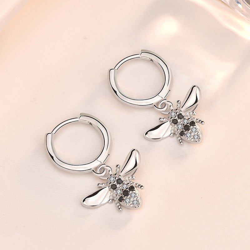 Party CZ Flying Honey Bee 925 Sterling Silver Hoop Earrings