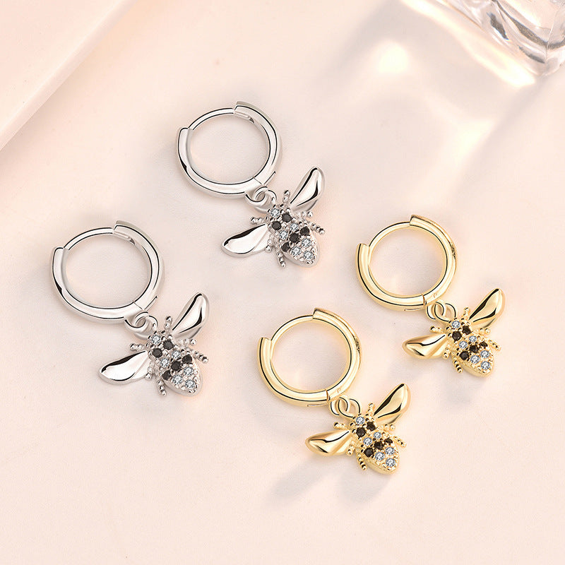Party CZ Flying Honey Bee 925 Sterling Silver Hoop Earrings