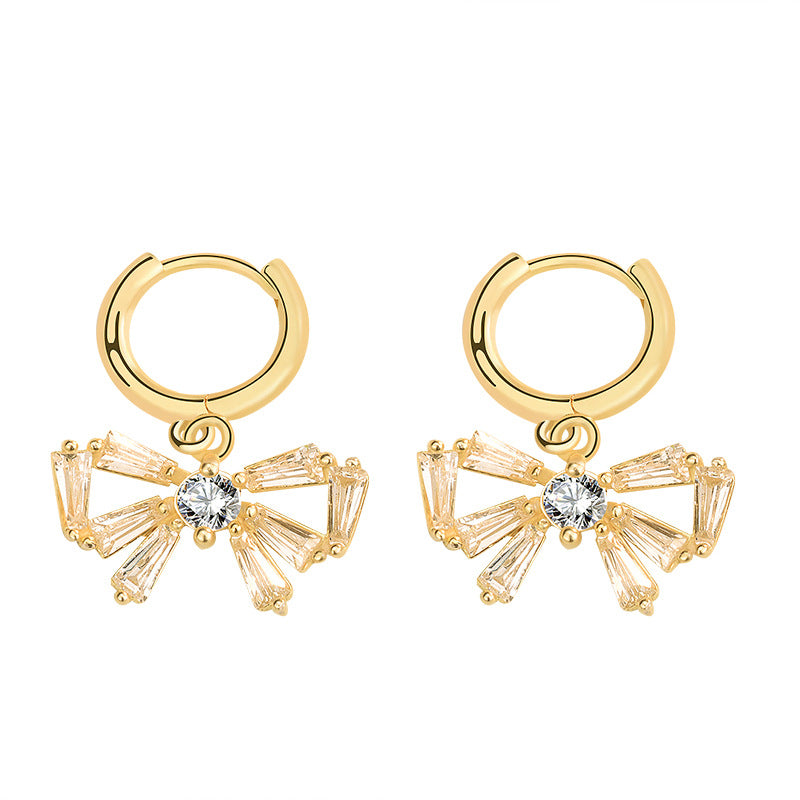 Sweet CZ Girl Bow-Knot 925 Sterling Silver Hoop Earrings