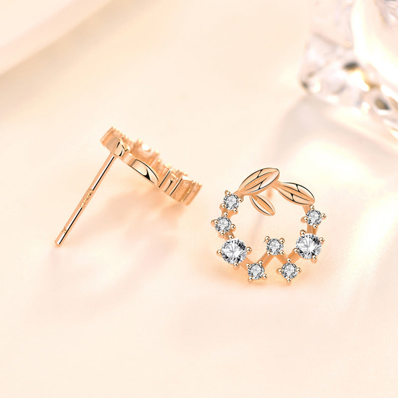 Simple Hollow CZ Garland 925 Sterling Silver Stud Earrings