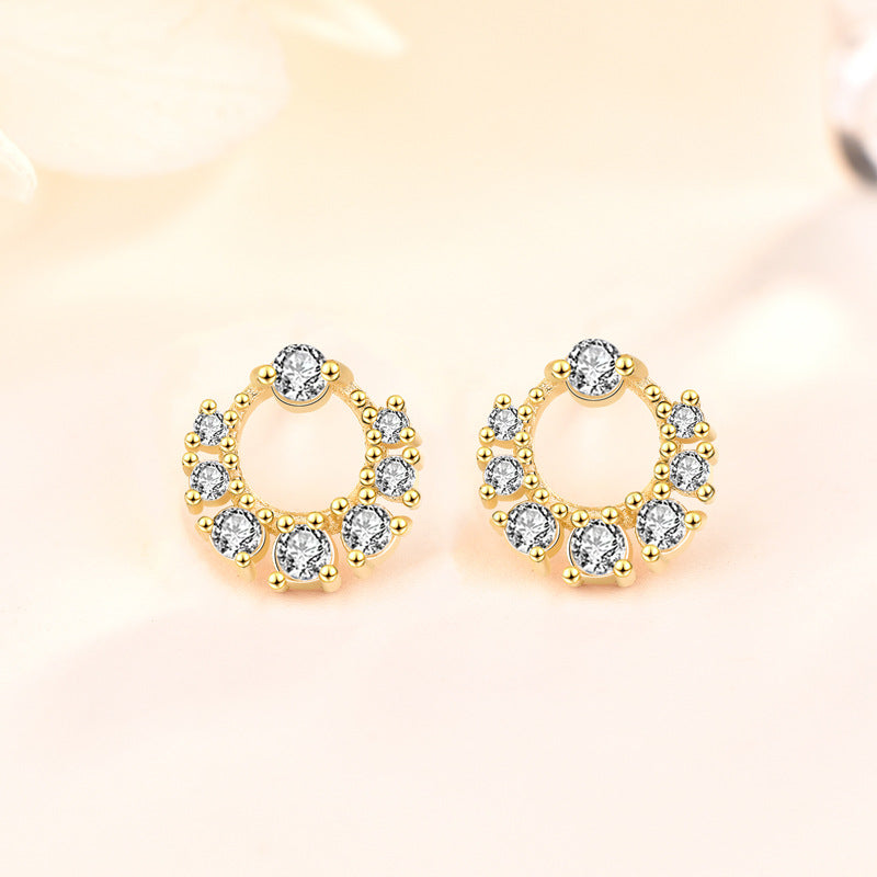 Sale CZ Mini Garland Circle 925 Sterling Silver Stud Earrings