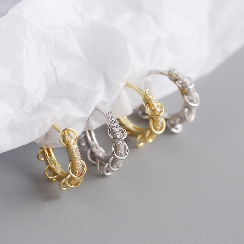 Geometry Mini Circles CZ 925 Sterling Silver Hoop Earrings