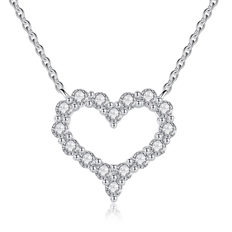 Simple Hollow CZ Heart 925 Sterling Silver Necklace