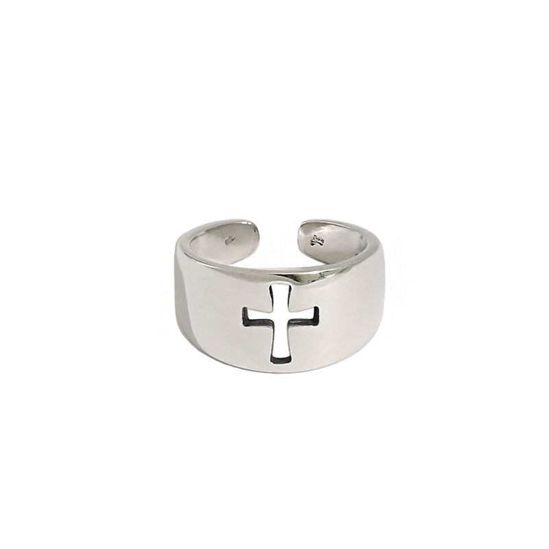 Vintage Cross Wide Tail 925 Sterling Silver Adjustable Ring