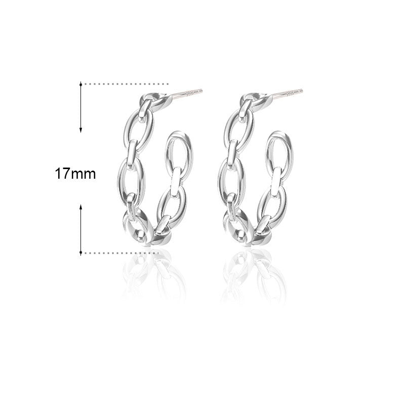 Fashion Hollow Chain Loop 925 Sterling Silver Hoop Earrings