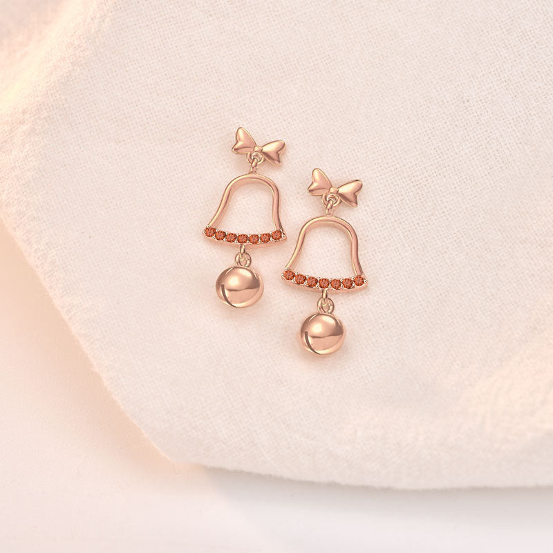 Cute Red CZ Hollow Bell 925 Sterling Silver Dangling Earrings