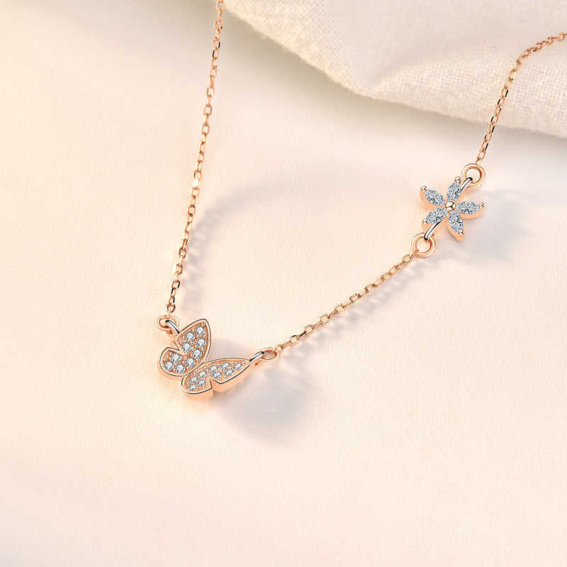 Lady CZ Butterfly Flower Necklace