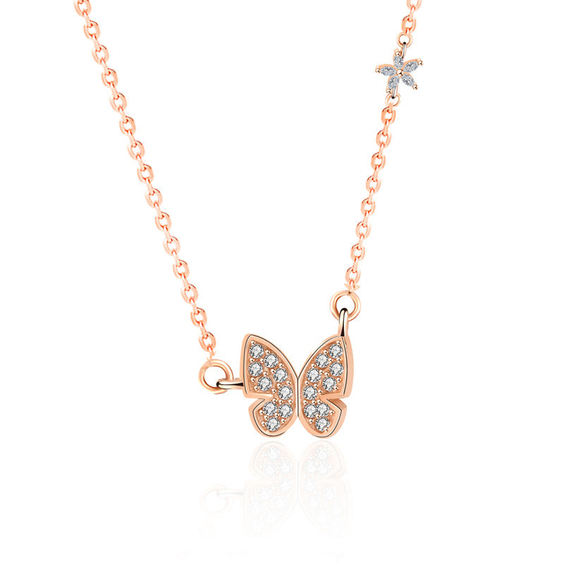 Lady CZ Butterfly Flower Necklace