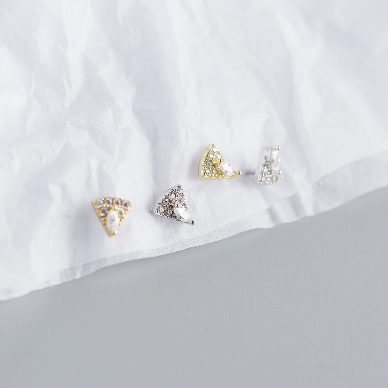 Geometry Micro Setting Triangle Fan 925 Sterling Silver Stud Earrings