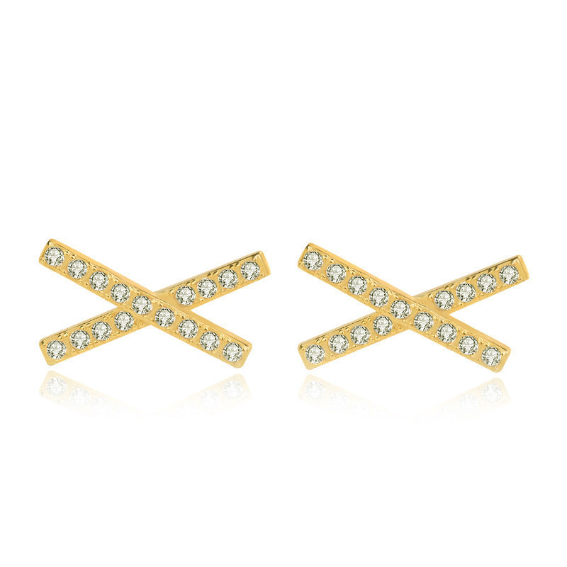 Simple CZ Letter X Cross 925 Sterling Silver Stud Earrings
