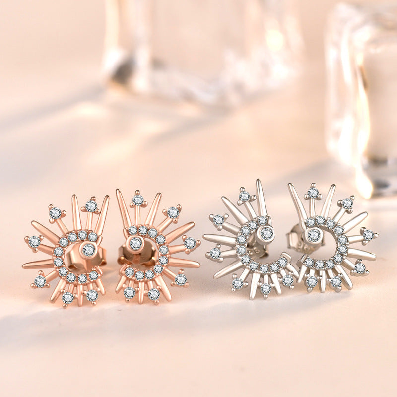 Office CZ Sun Shine 925 Sterling Silver Stud Earrings