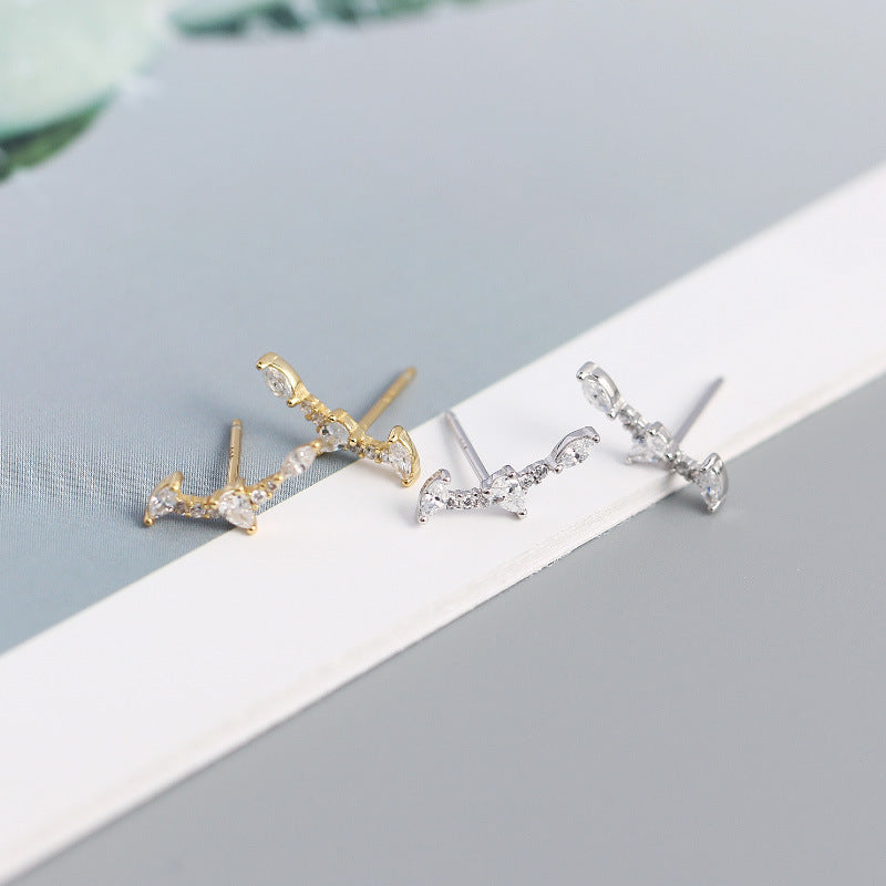 Hot Simple CZ Geometry Bat Wings 925 Sterling Silver Stud Earrings