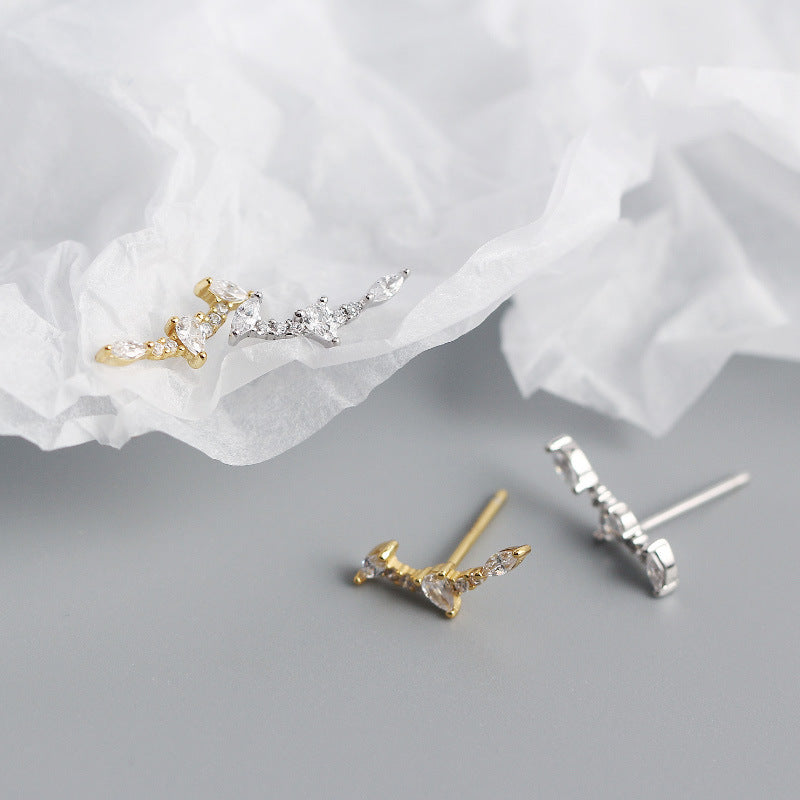 Hot Simple CZ Geometry Bat Wings 925 Sterling Silver Stud Earrings