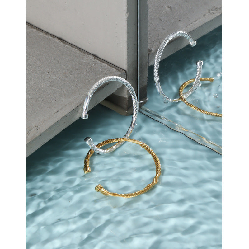 Minimalist Twisted 925 Sterling Silver Open Bangle