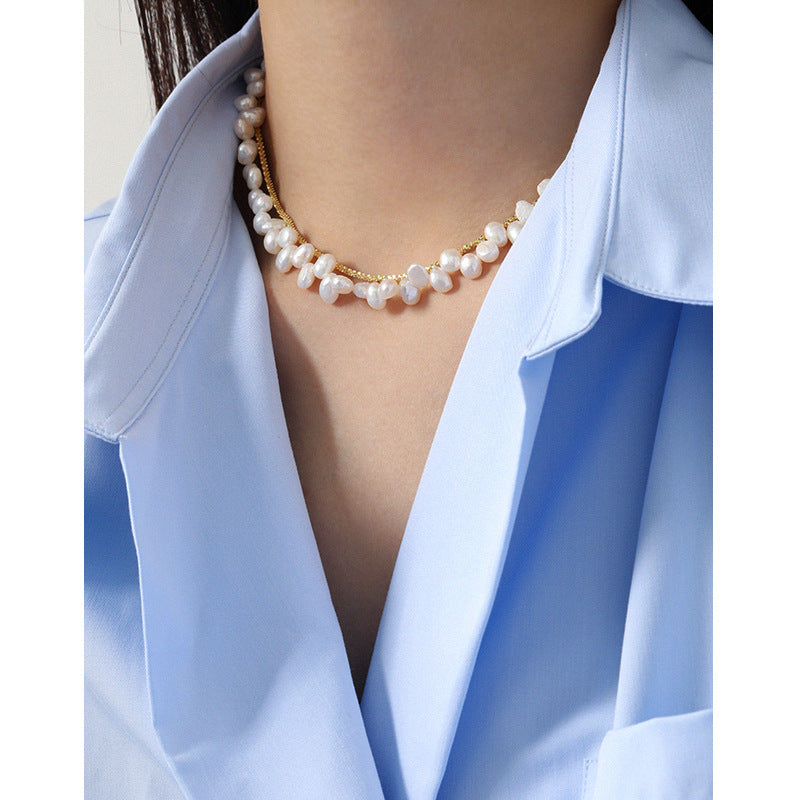 Baroque Irregular Natural Pearl  Sterling Silver Necklace