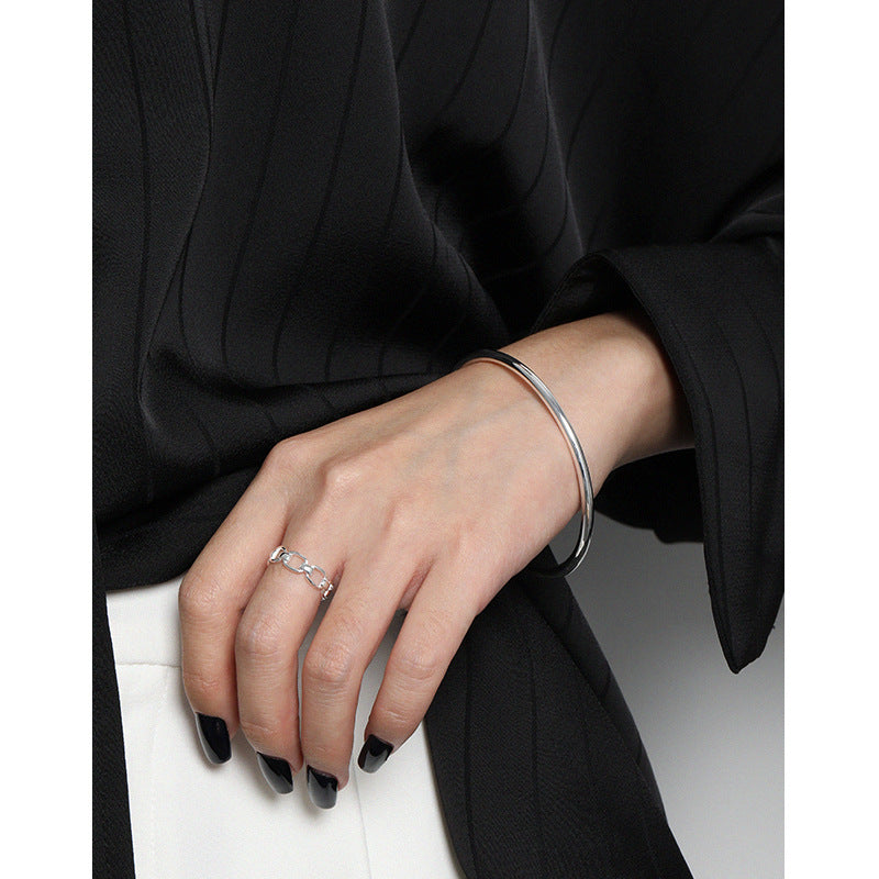 Simple 3.2mm Geometry No Plating 925 Sterling Silver Bangle