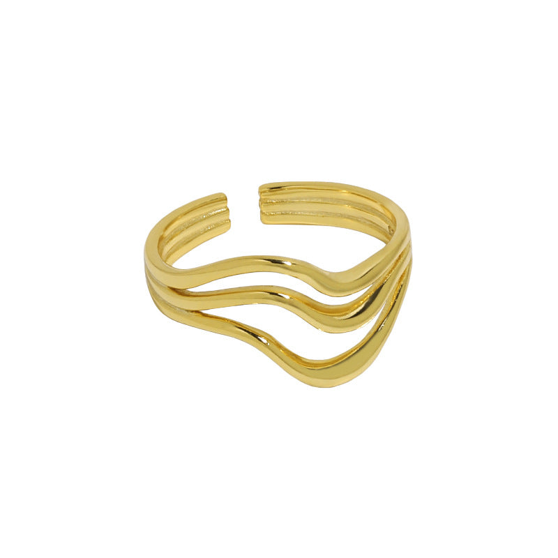 Simple Hollow Triple Lines Wavr 925 Sterling Silver Adjustable Ring