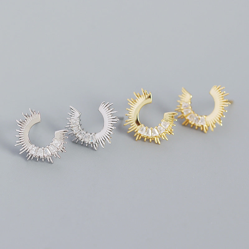 Party Irregular C Shape CZ Sunshine 925 Sterling Silver Stud Earrings