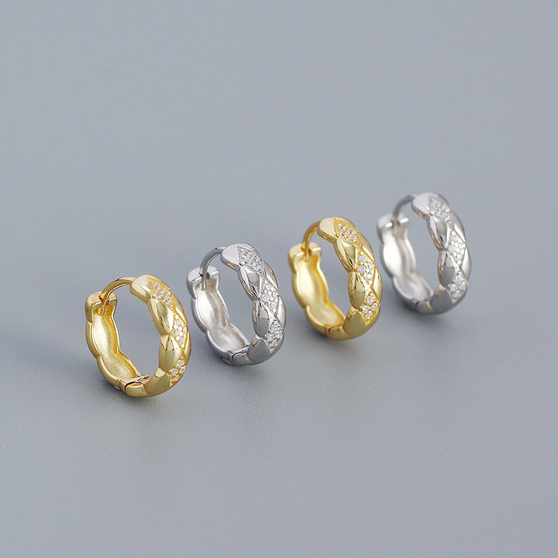 Geometry Rhombus CZ 925 Sterling Silver Huggie Hoop Earrings